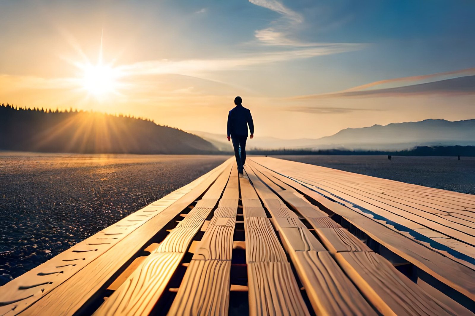 vecteezy_man-walking-on-a-wooden-boardwalk-at-sunset-ai-generated_33934583